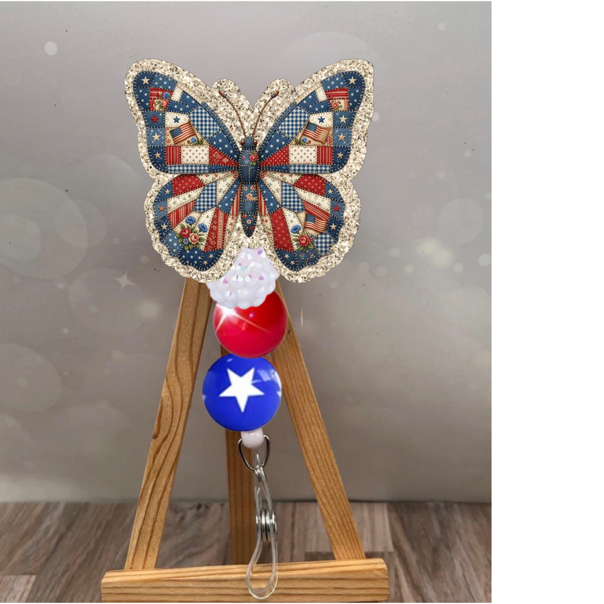 Butterfly Patchwork American Pride Badge Pull TheCraftNook