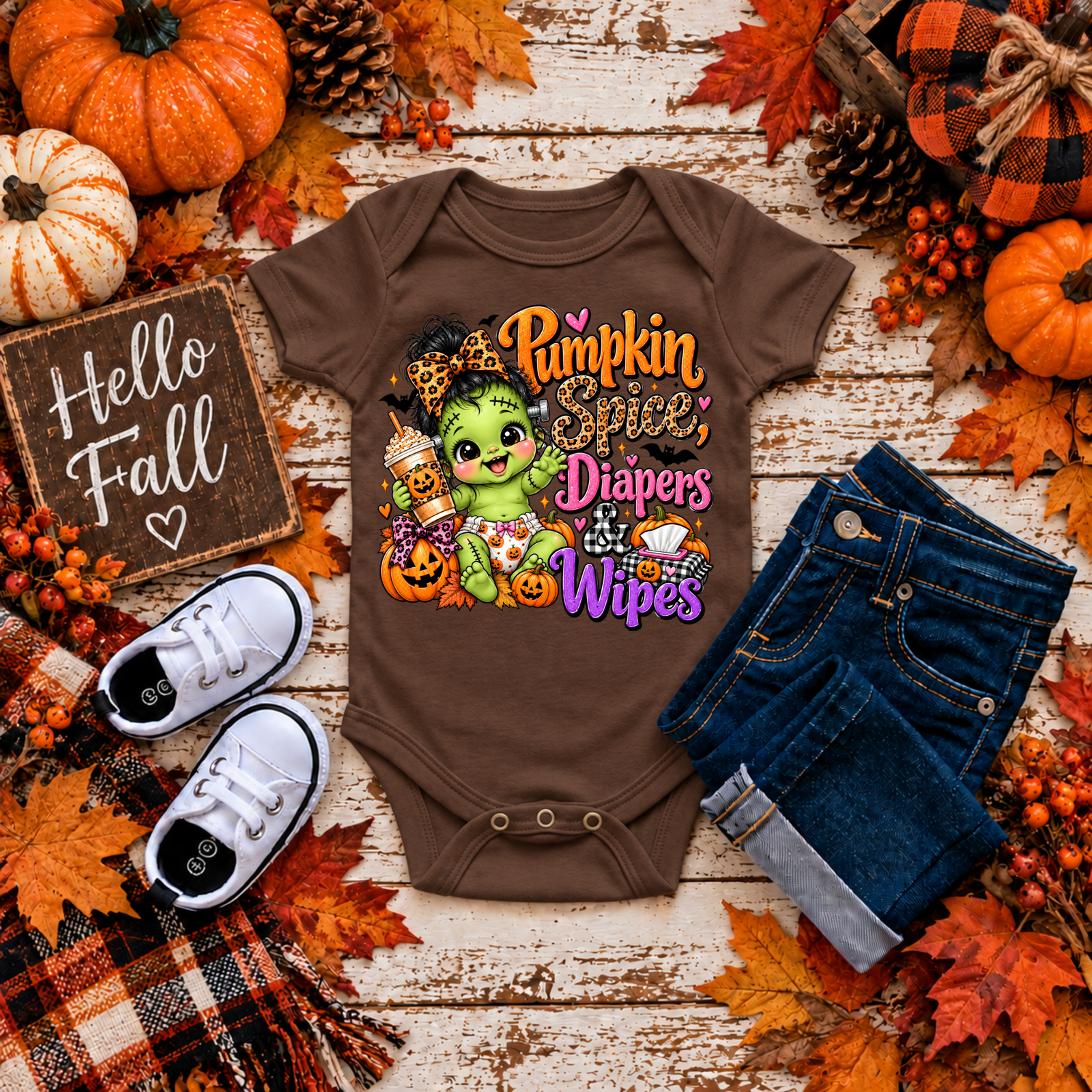 Pumpkin Spice Monster Halloween Baby Girl Bodysuit TheCraftNook