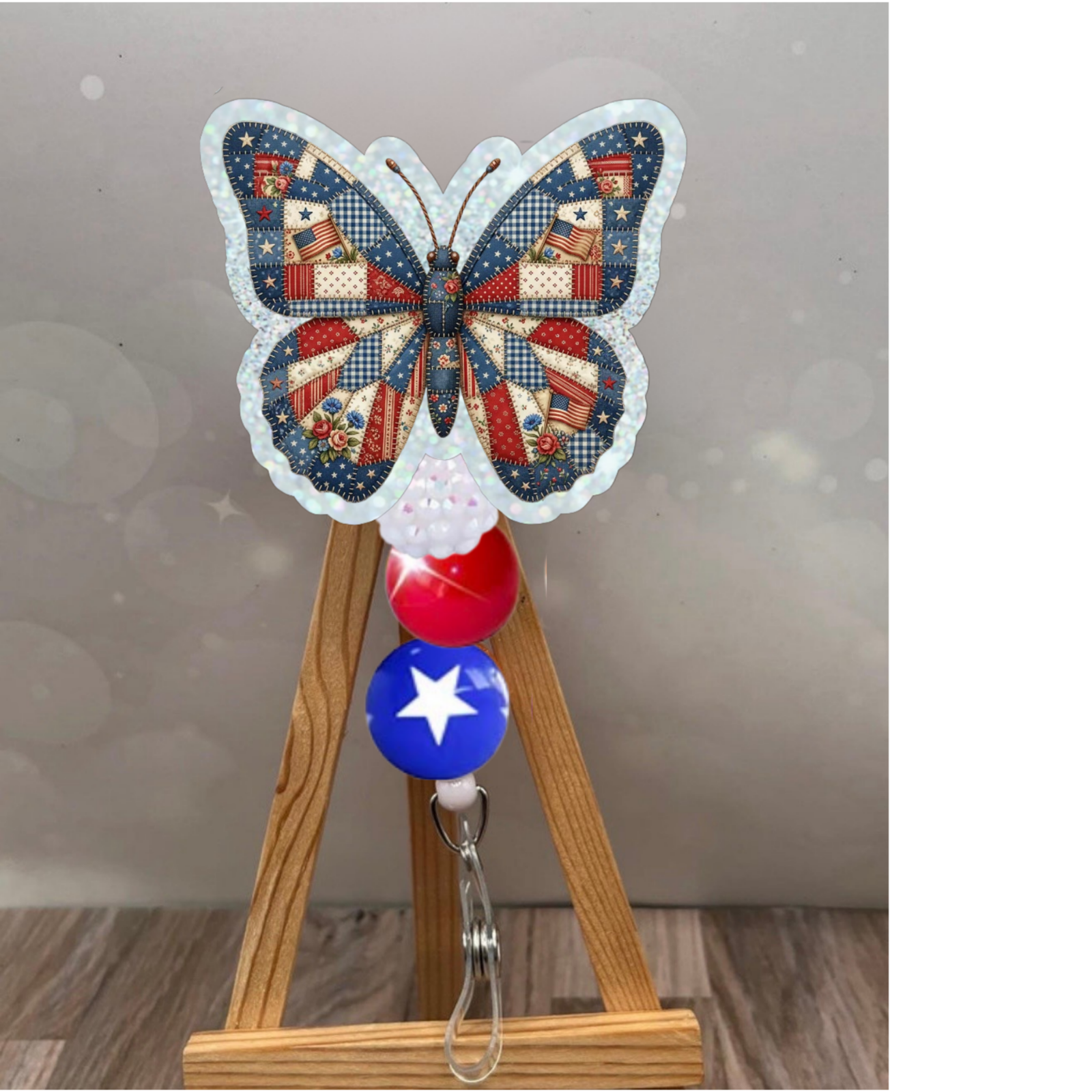 Butterfly Patchwork American Pride Badge Pull TheCraftNook