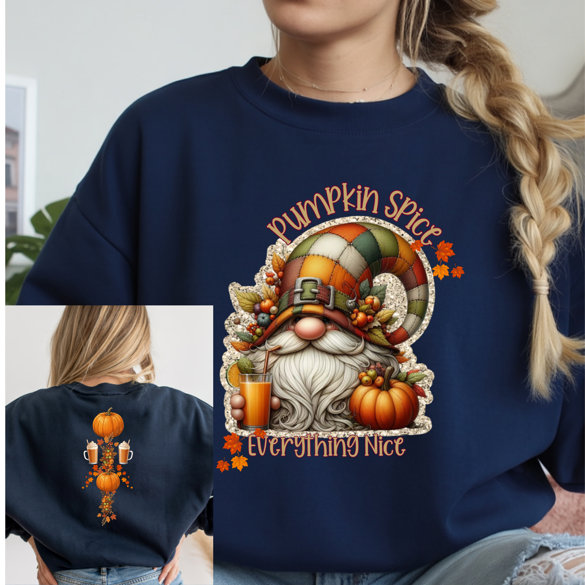 Pumpkin Spice Gnome Double Sided Long Sleeve Tee