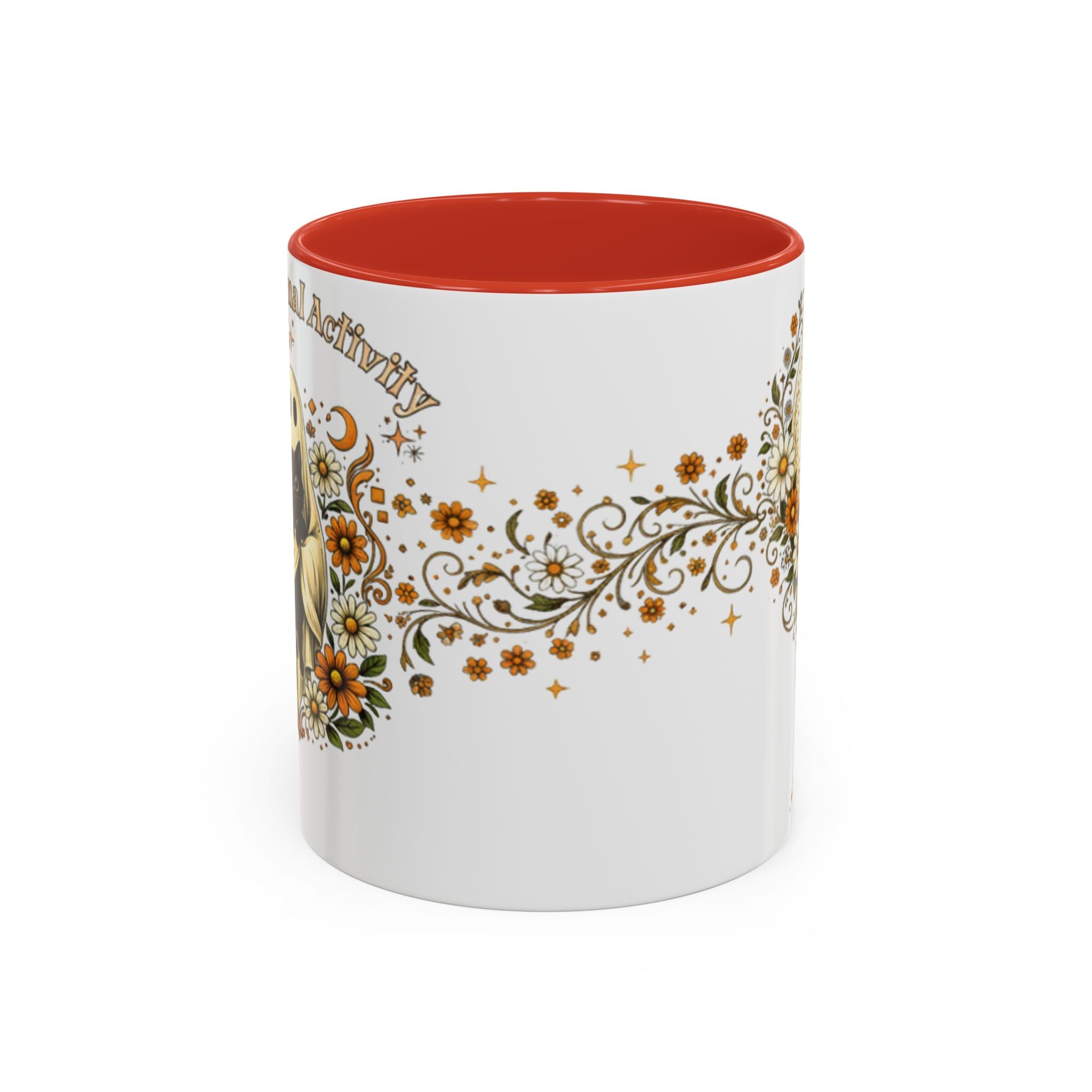 Purranormal Activity Accent Coffee Mug — Black Cat Crescent Moon Floral 11/15oz