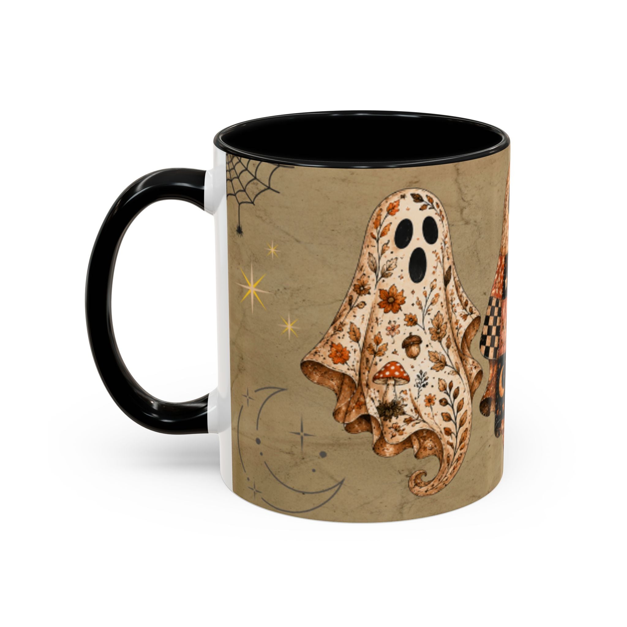 Preppy Ghost Halloween Patchwork Ghost Coffee Mug — Spooky Vintage Accent Ceramic Mug (11/15oz)