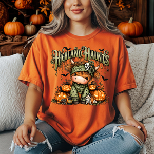 Highland Haunts T-Shirt | Dapper Highland Cow Halloween Graphic TheCraftNook
