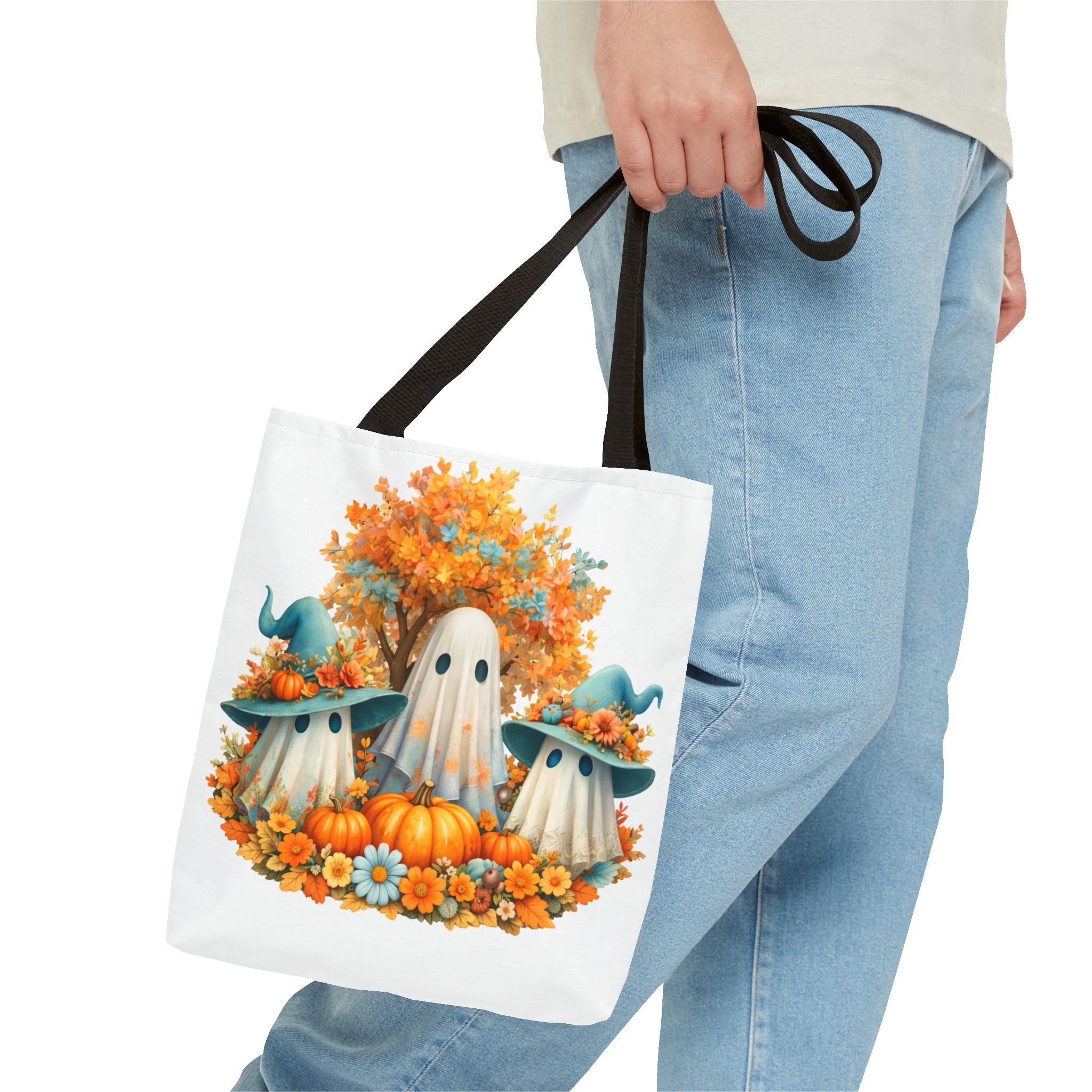 Spooky Cute Ghosts Tote Bag — Cute Halloween Pumpkin & Floral Fall Tote