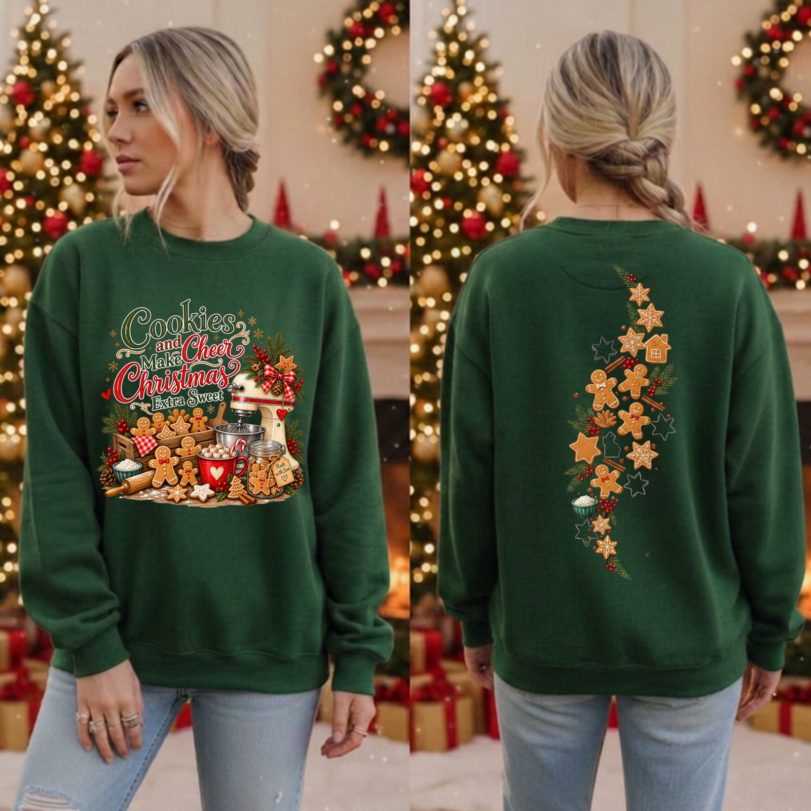 Cookies and Cheer Christmas Sweatshirt – Front & Back Graphics TheCraftNook