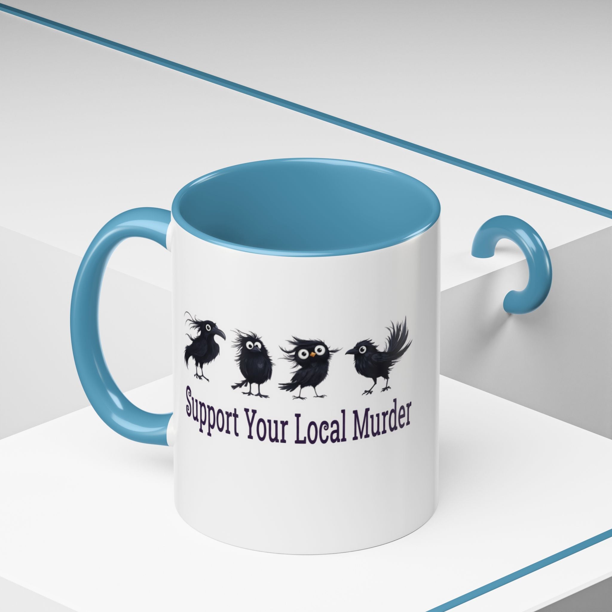 Local Murder Accent Coffee Mug — Cute Crow Flock "Not A Real Murder" Illustration