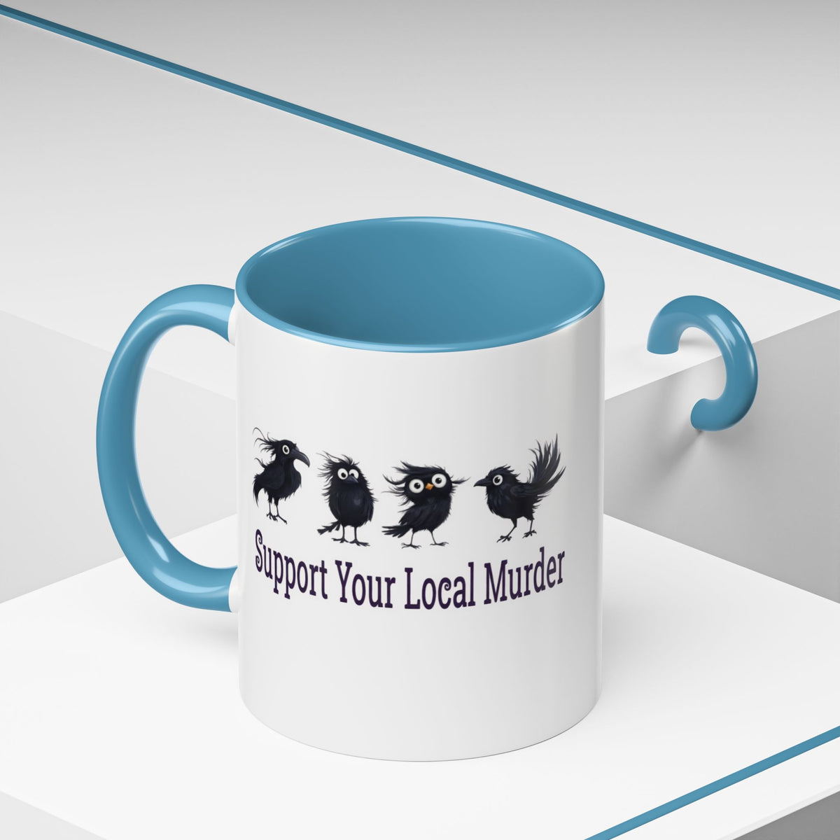 Local Murder Accent Coffee Mug — Cute Crow Flock "Not A Real Murder" Illustration Printify