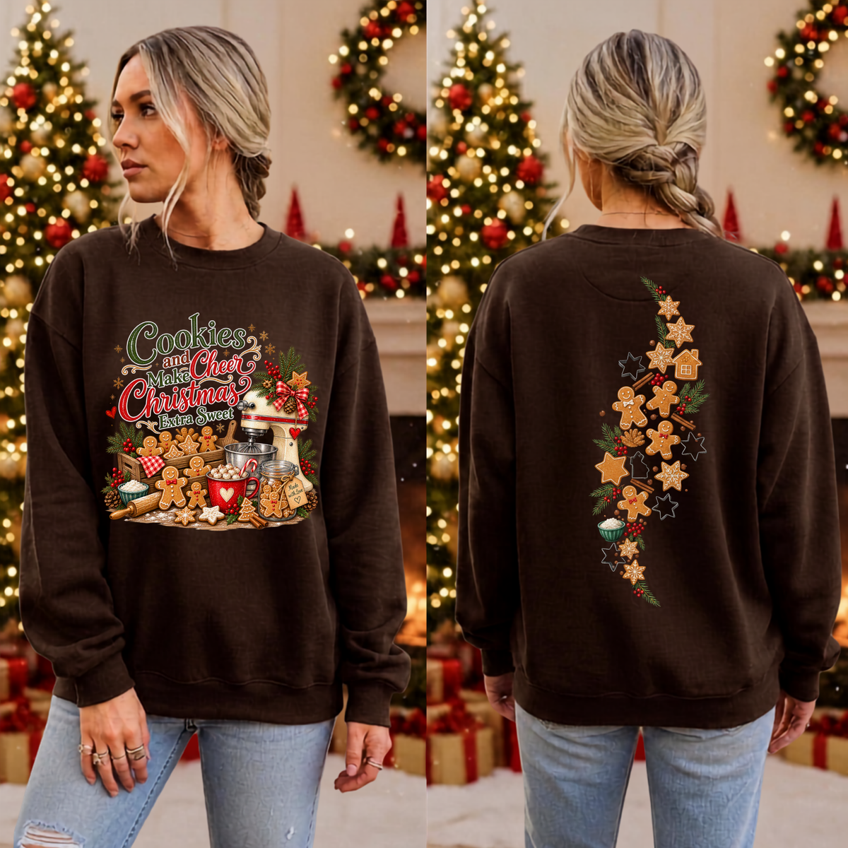 Cookies and Cheer Christmas Sweatshirt – Front & Back Graphics TheCraftNook