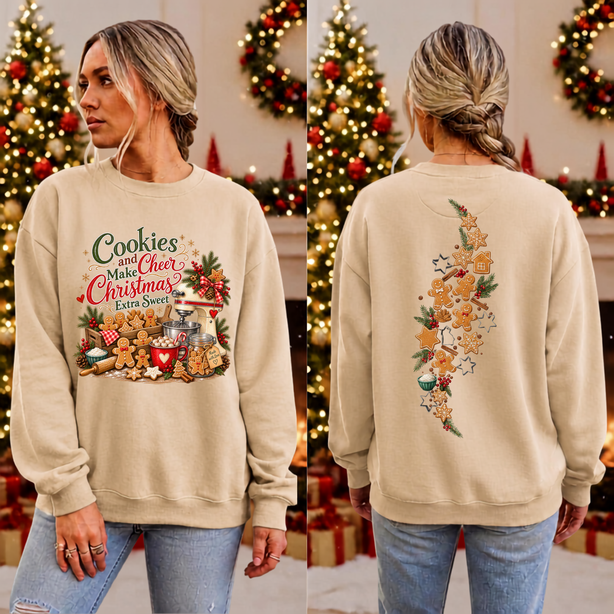 Cookies and Cheer Christmas Sweatshirt – Front & Back Graphics TheCraftNook