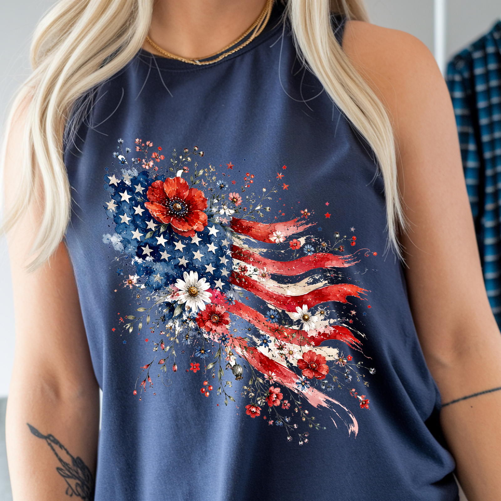 Floral American Flag Tank Top TheCraftNook
