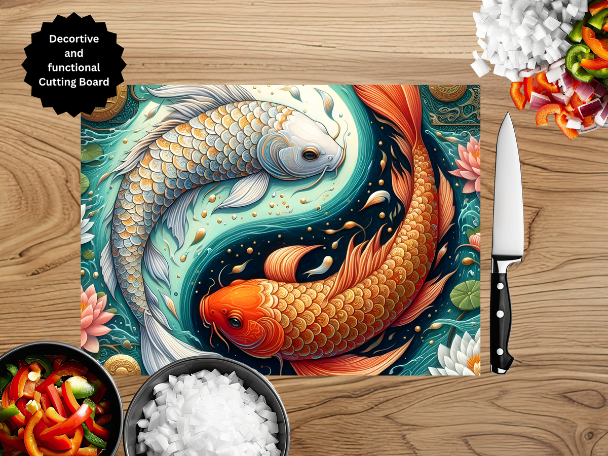 Koi Fish Glass Cutting Board - Tempered Glass Kitchen Board TheCraftNook