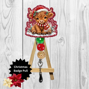 Christmas Cow Glitter Badge Pull | Badge Reel TheCraftNook
