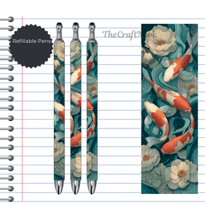 Koi Fish Refillable Pens, multiple options and Images available. TheCraftNook