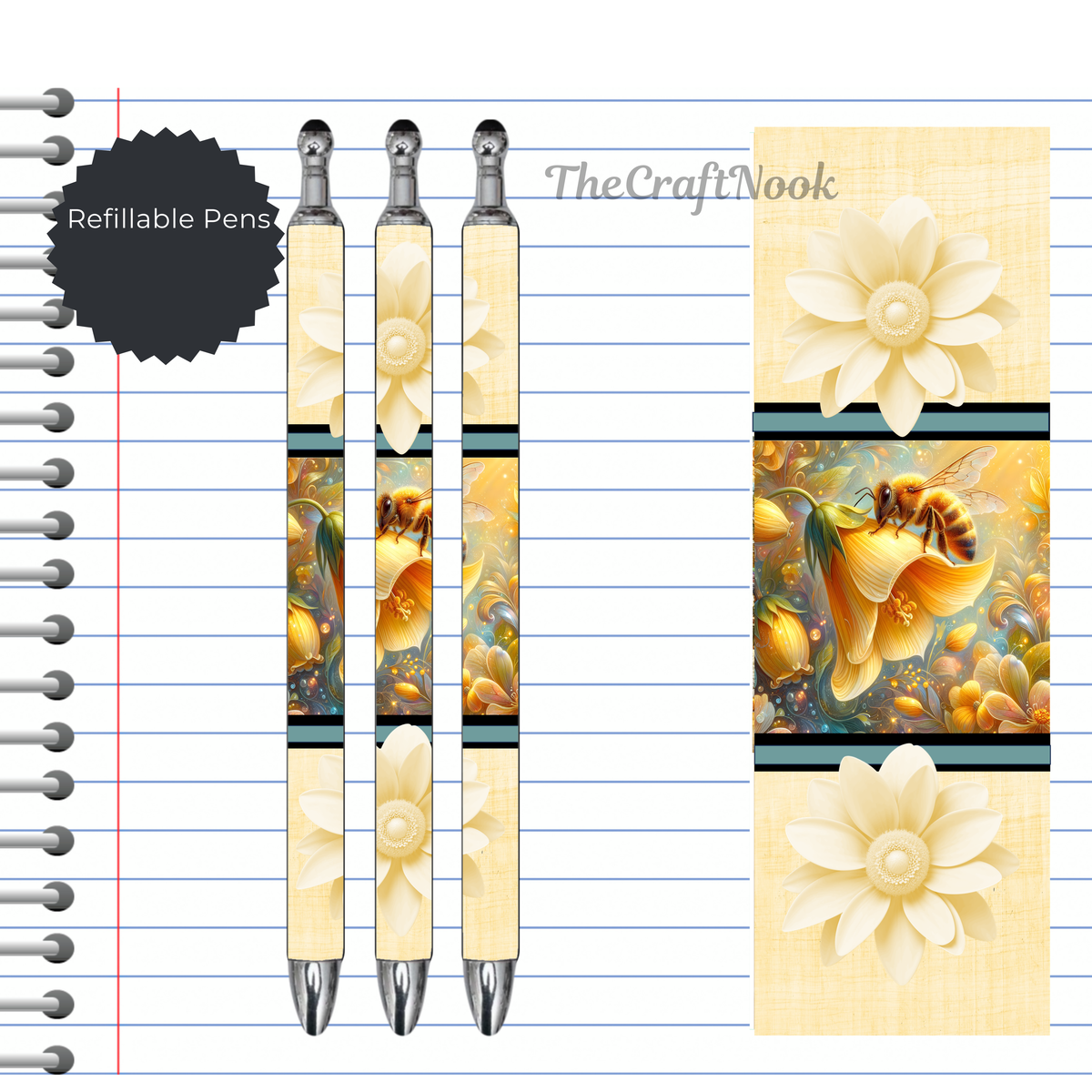 Refillable Pens, Honeybee Images. Bee happy while you write. Multiple options and Images available TheCraftNook