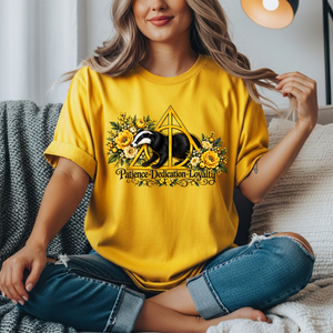 Hufflepuff Badger & Deathly Hallows Floral T-Shirt TheCraftNook