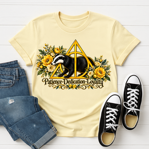 Hufflepuff Badger & Deathly Hallows Floral T-Shirt TheCraftNook