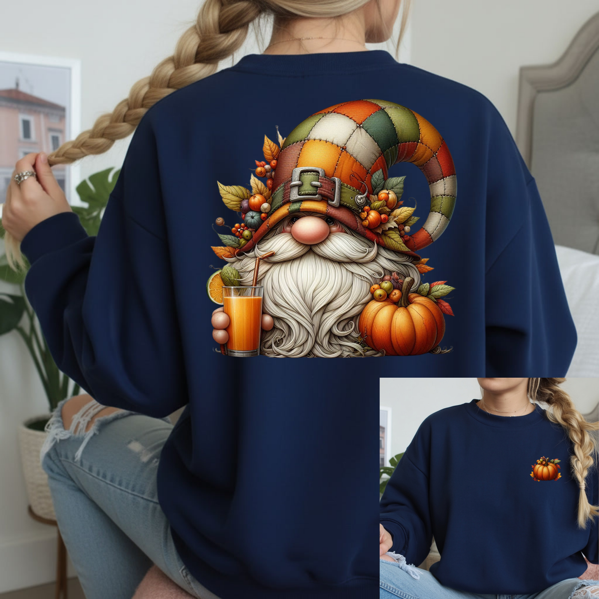 Pumpkin Spice Gnome Sweatshirt with Pocket & Back Graphic TheCraftNook