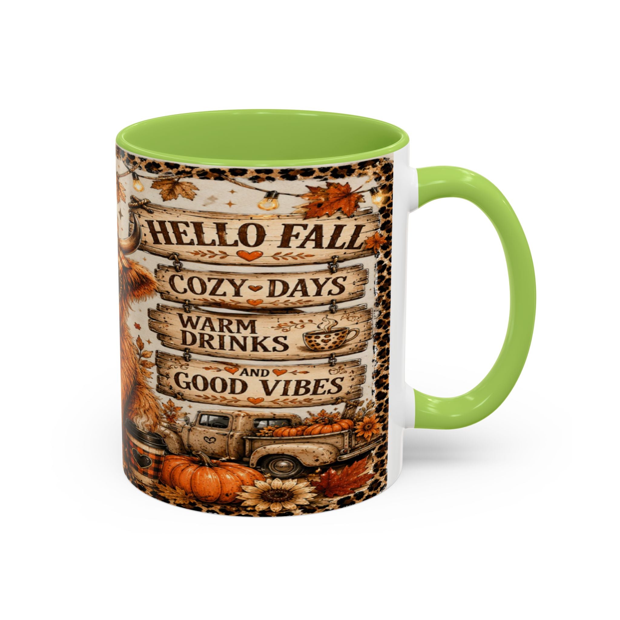 Hello Fall Accent Coffee Mug — Cozy Days, Warm Drinks & Good Vibes Autumn Mug