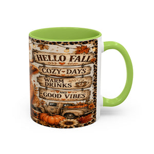 Hello Fall Accent Coffee Mug — Cozy Days, Warm Drinks & Good Vibes Autumn Mug Printify