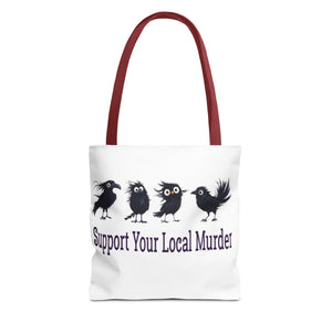Local Murder Crow Tote Bag — Cute Gothic Raven Illustration Tote for Halloween & Everyday Printify