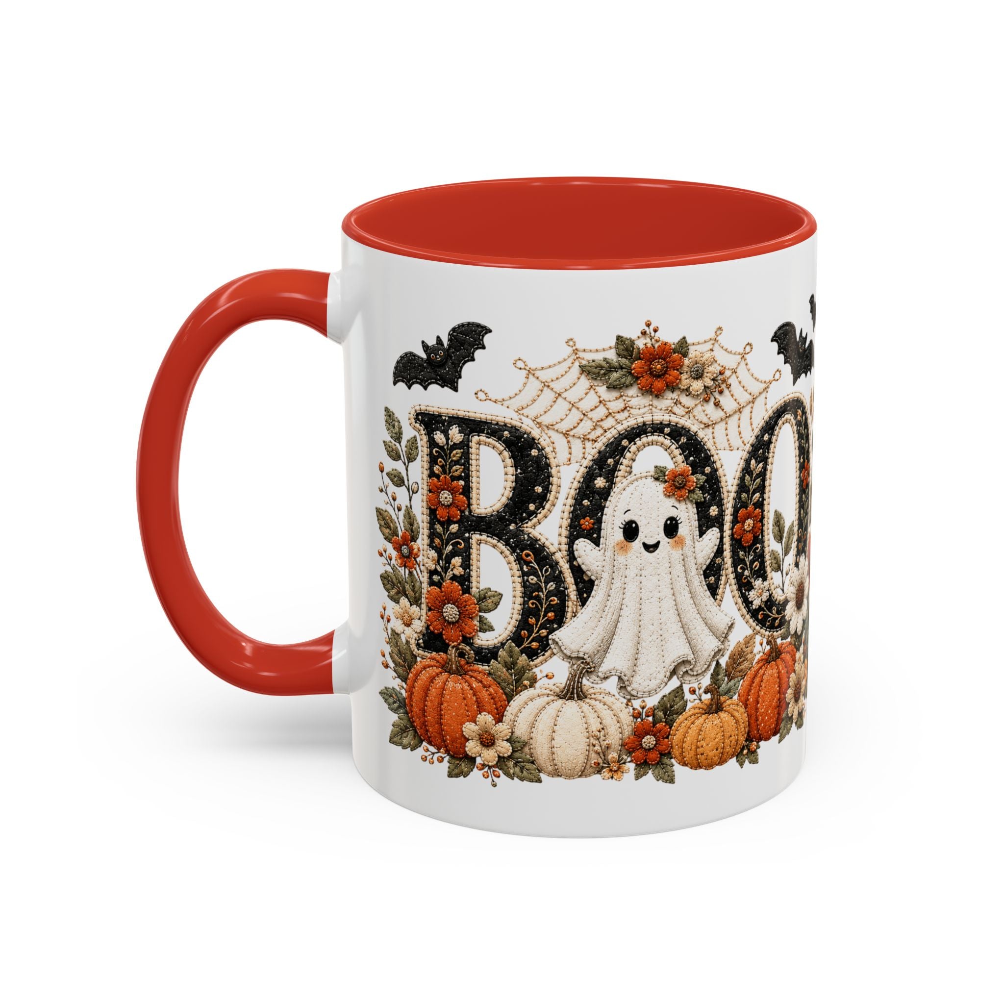 Cute Boo Coffee Mug — Cute Ghost, Pumpkins & Autumn Floral Accent Mug (11oz)