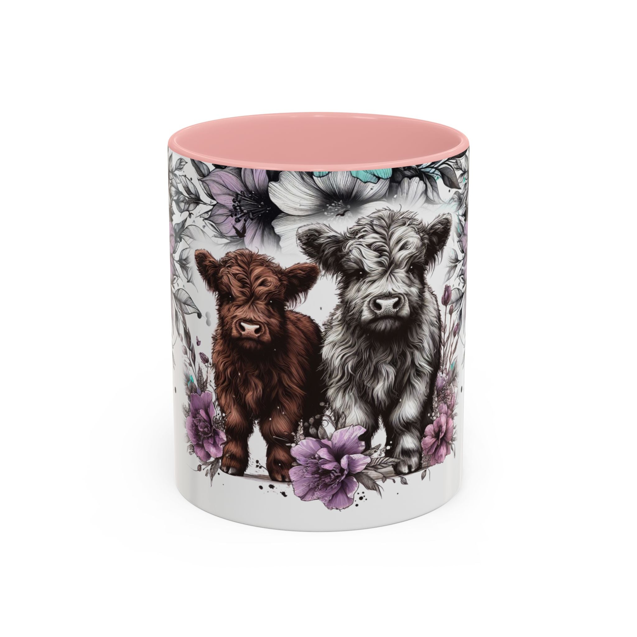Highland Cow Floral Accent Coffee Mug — Cute Rustic Farmhouse Kitchen Gift