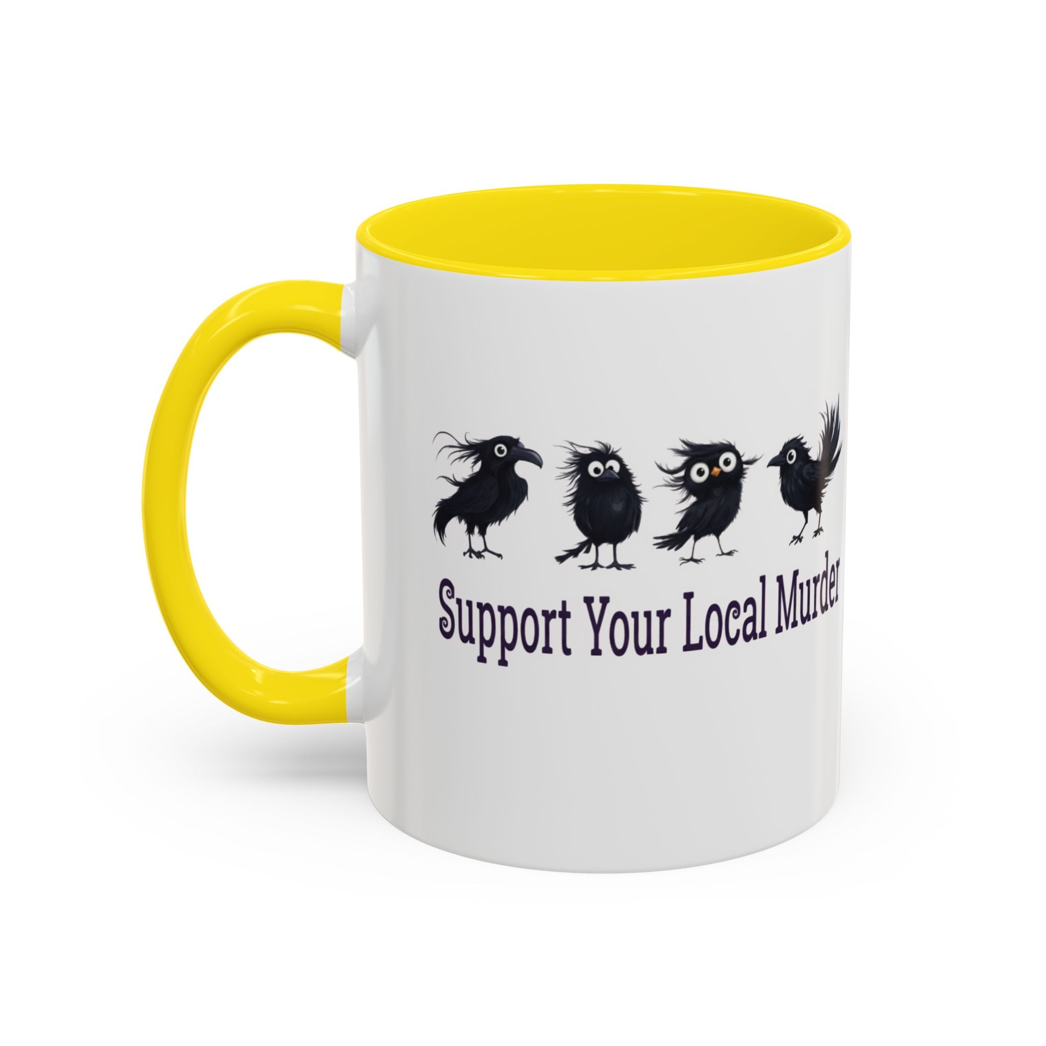 Local Murder Accent Coffee Mug — Cute Crow Flock "Not A Real Murder" Illustration