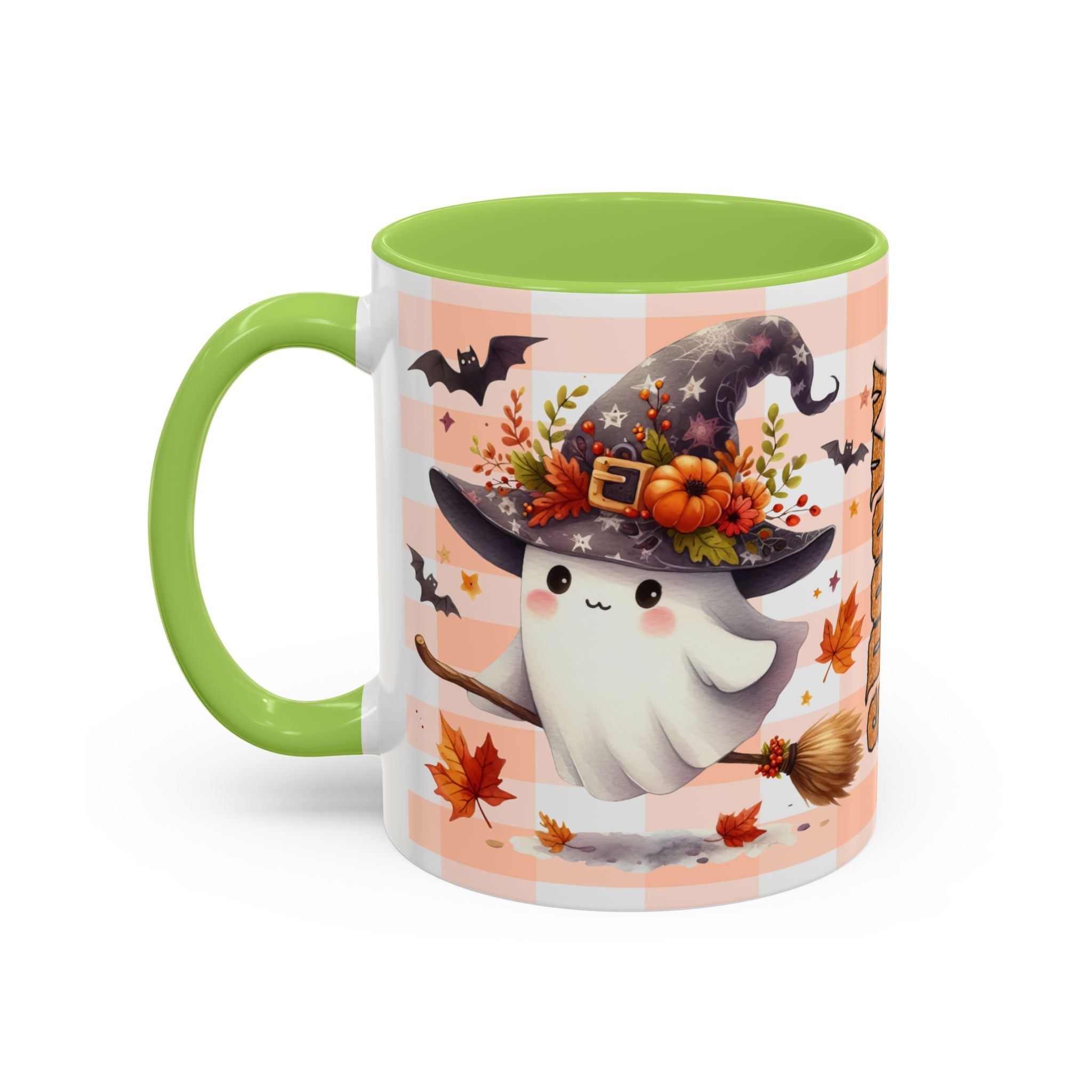 Spooky Season Accent Coffee Mug — Cute Halloween Ghost with Pumpkins (11/15oz)