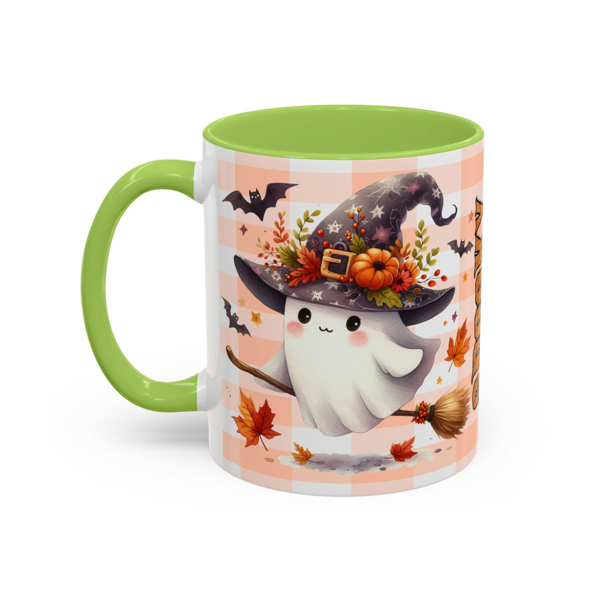 Spooky Season Accent Coffee Mug — Cute Halloween Ghost with Pumpkins (11/15oz) Printify