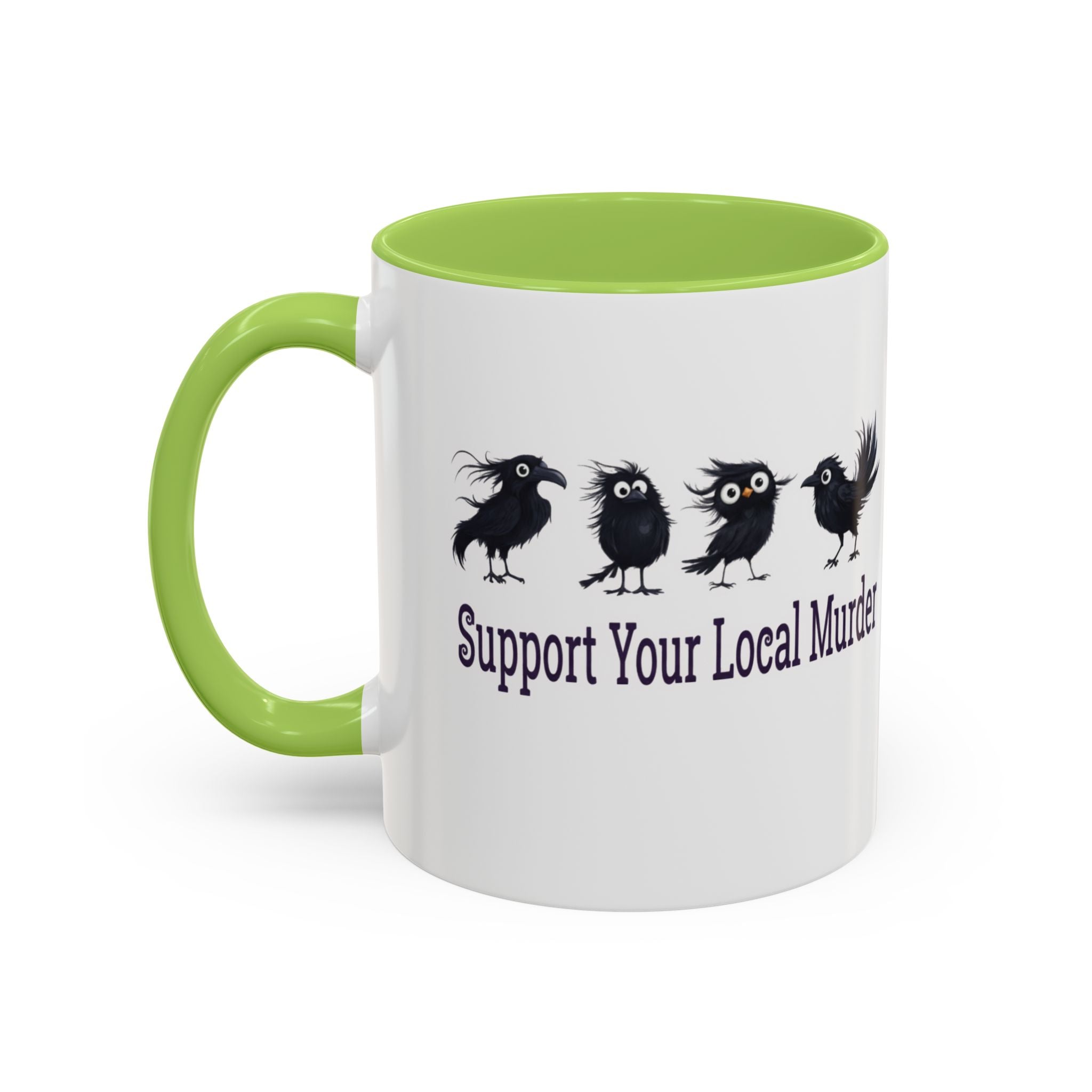 Local Murder Accent Coffee Mug — Cute Crow Flock "Not A Real Murder" Illustration
