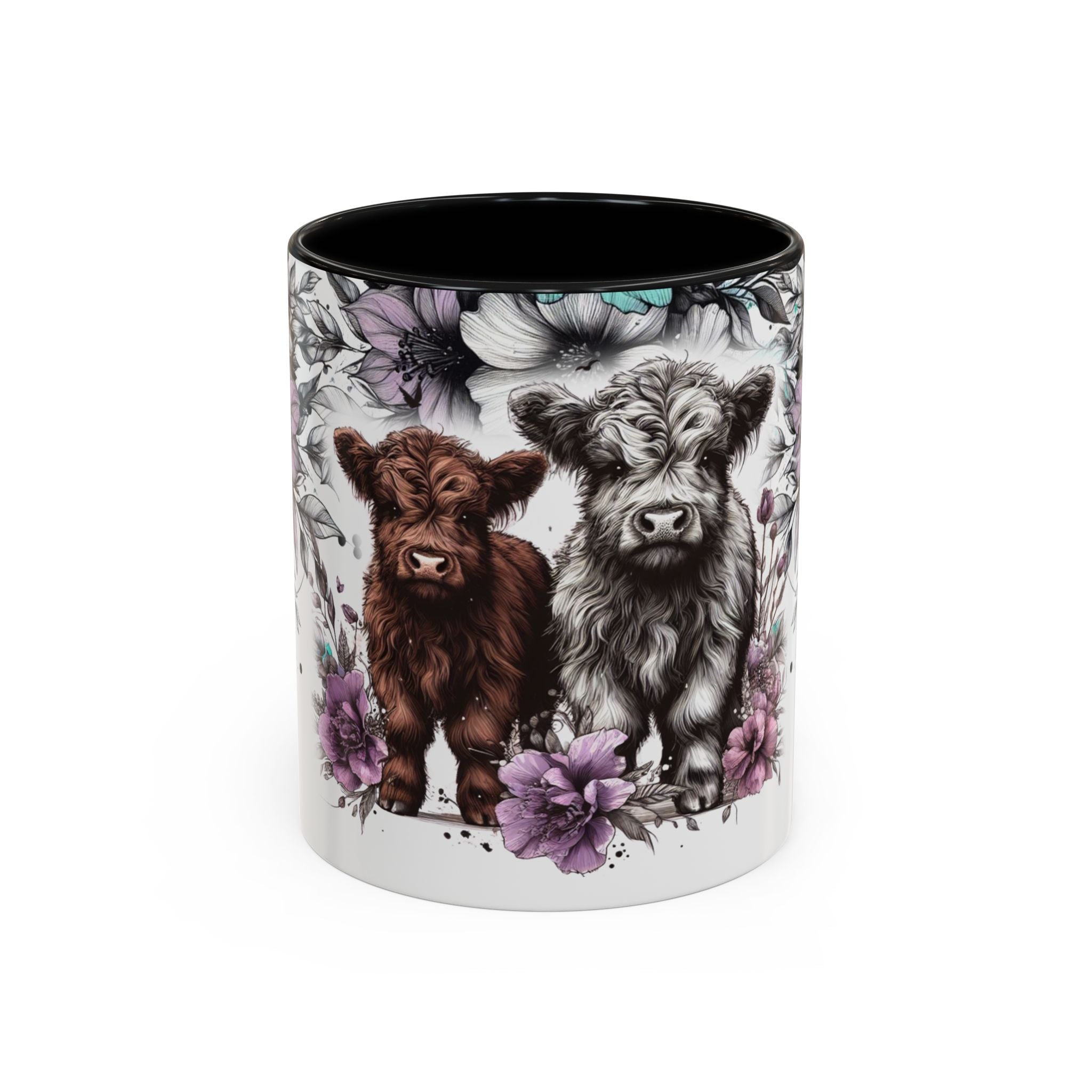Highland Cow Floral Accent Coffee Mug — Cute Rustic Farmhouse Kitchen Gift