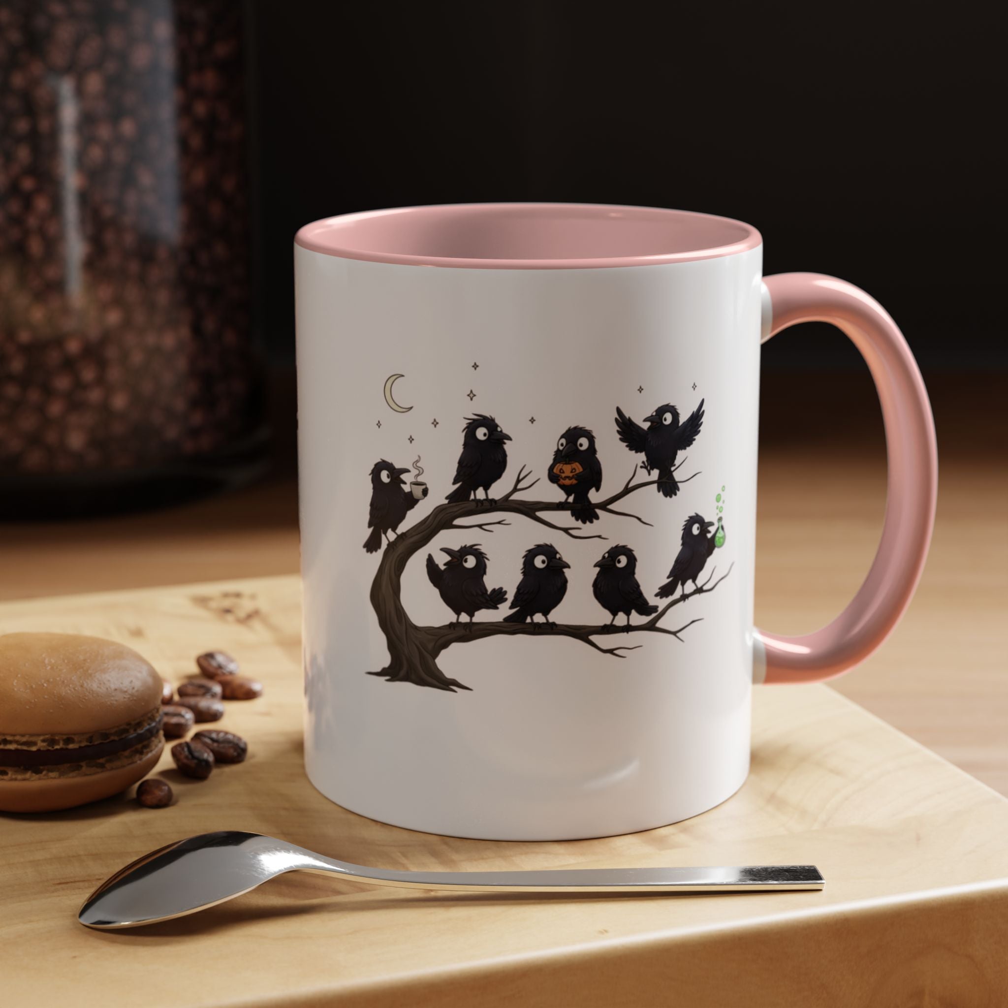Local Murder Accent Coffee Mug — Cute Crow Flock "Not A Real Murder" Illustration
