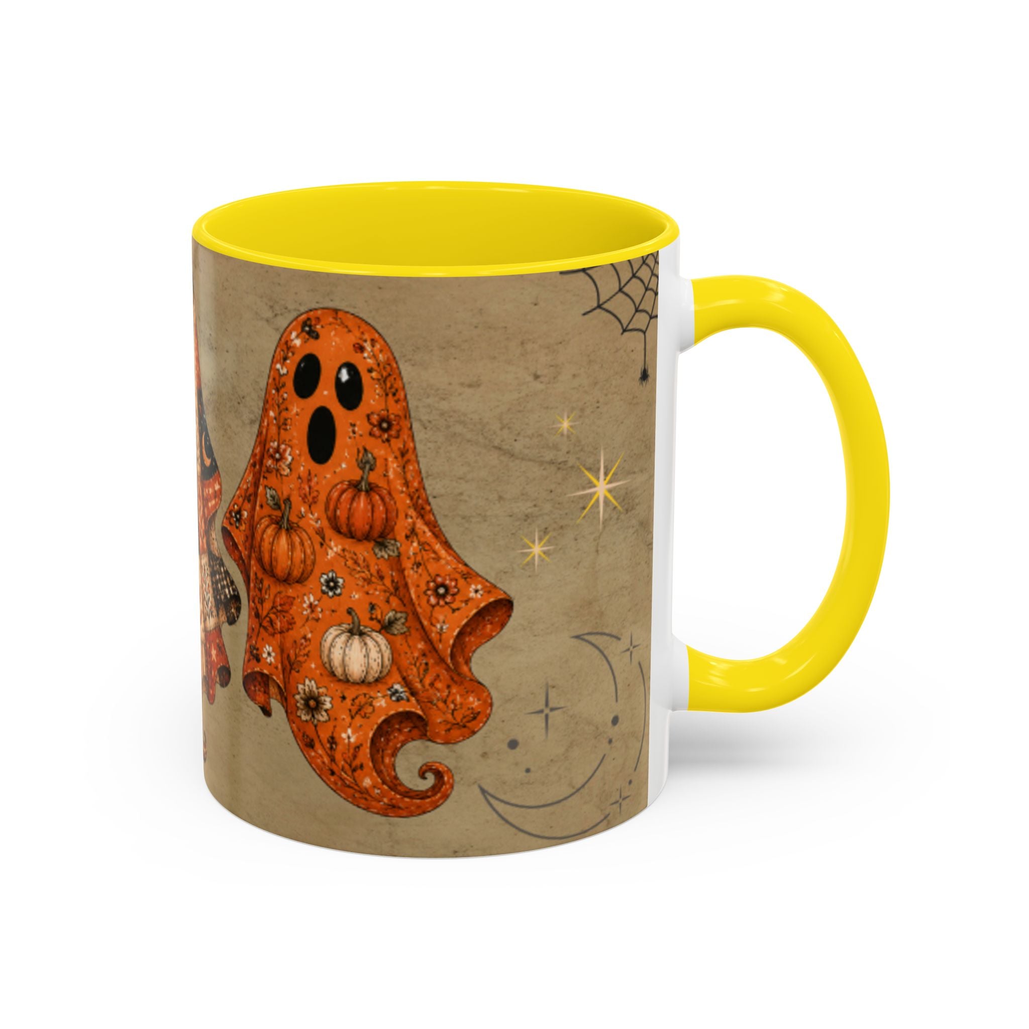 Preppy Ghost Halloween Patchwork Ghost Coffee Mug — Spooky Vintage Accent Ceramic Mug (11/15oz)