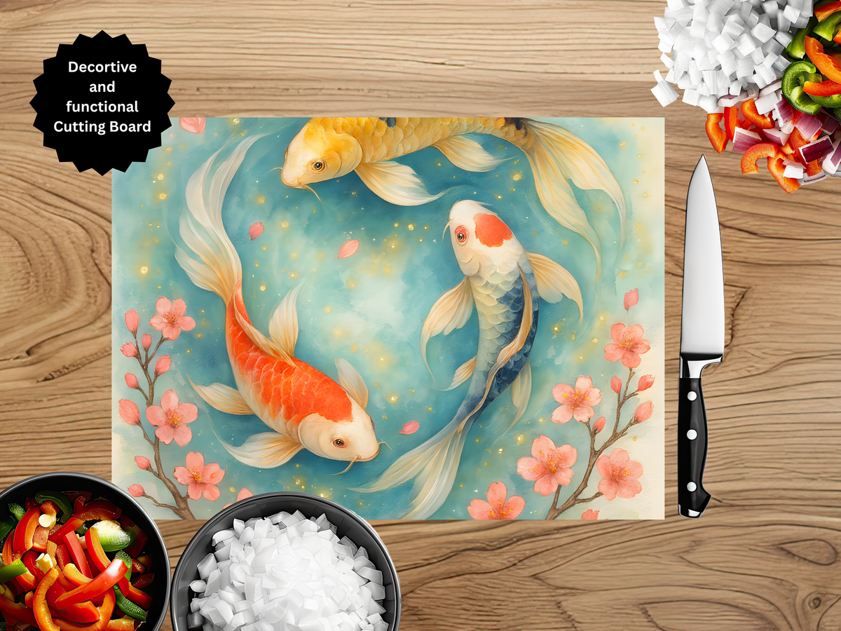 Koi Fish Glass Cutting Board - Tempered Glass Kitchen Board TheCraftNook