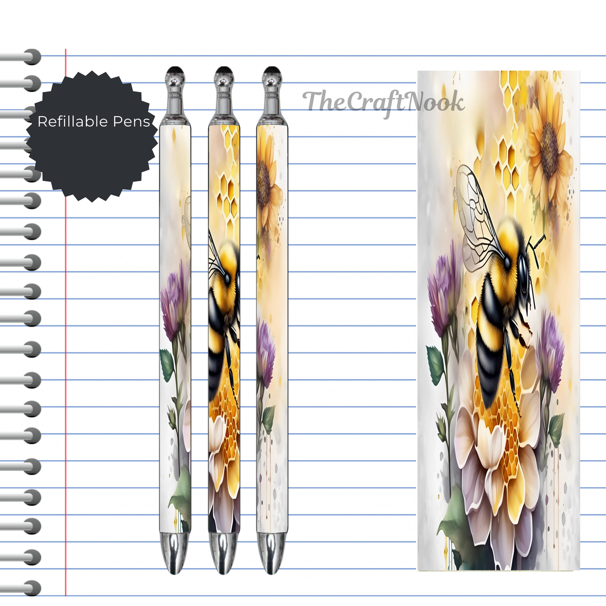 Refillable Pens, Honeybee Images. Bee happy while you write. Multiple options and Images available TheCraftNook