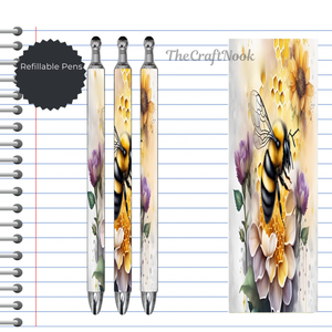 Refillable Pens, Honeybee Images. Bee happy while you write. Multiple options and Images available TheCraftNook
