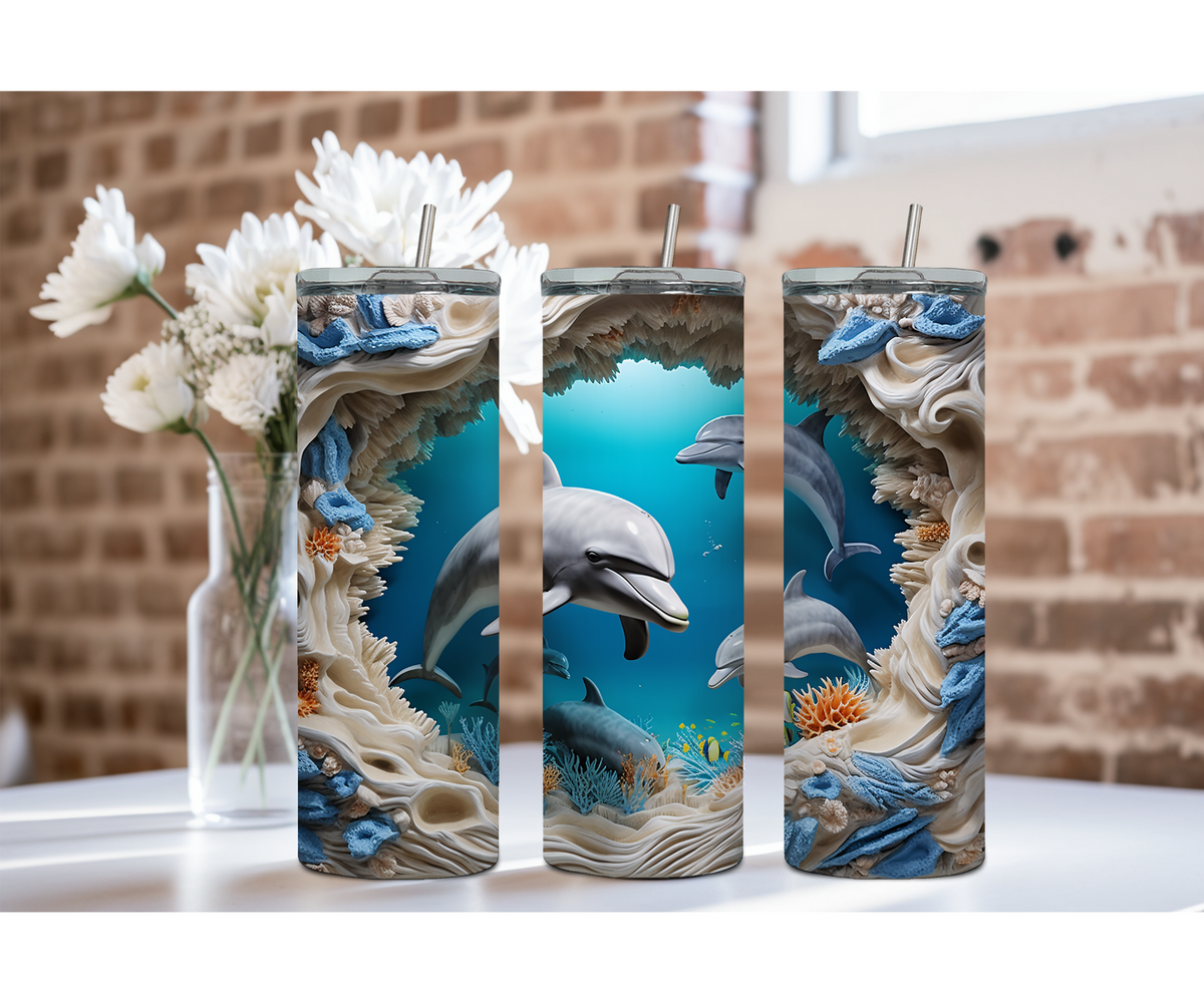 Splash of Happiness Dolphin – 20 oz Stainless-Steel Tumblers. Multiple Sizes and Images Available. TheCraftNook
