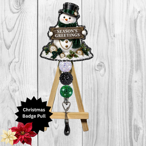 Black Top Hat Snowman Glitter Badge Pull | Badge Reel TheCraftNook