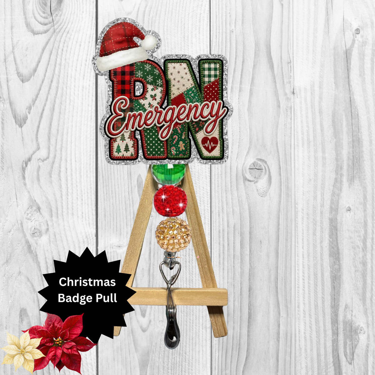 RN Emergency Christmas Glitter Badge Pull | Badge Reel TheCraftNook
