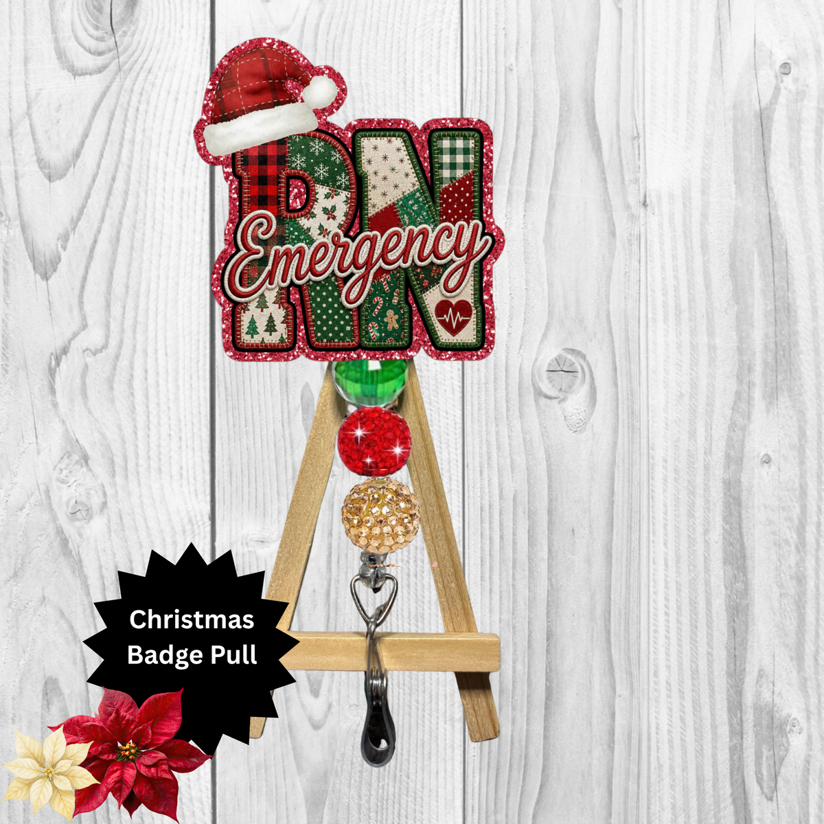 RN Emergency Christmas Glitter Badge Pull | Badge Reel TheCraftNook