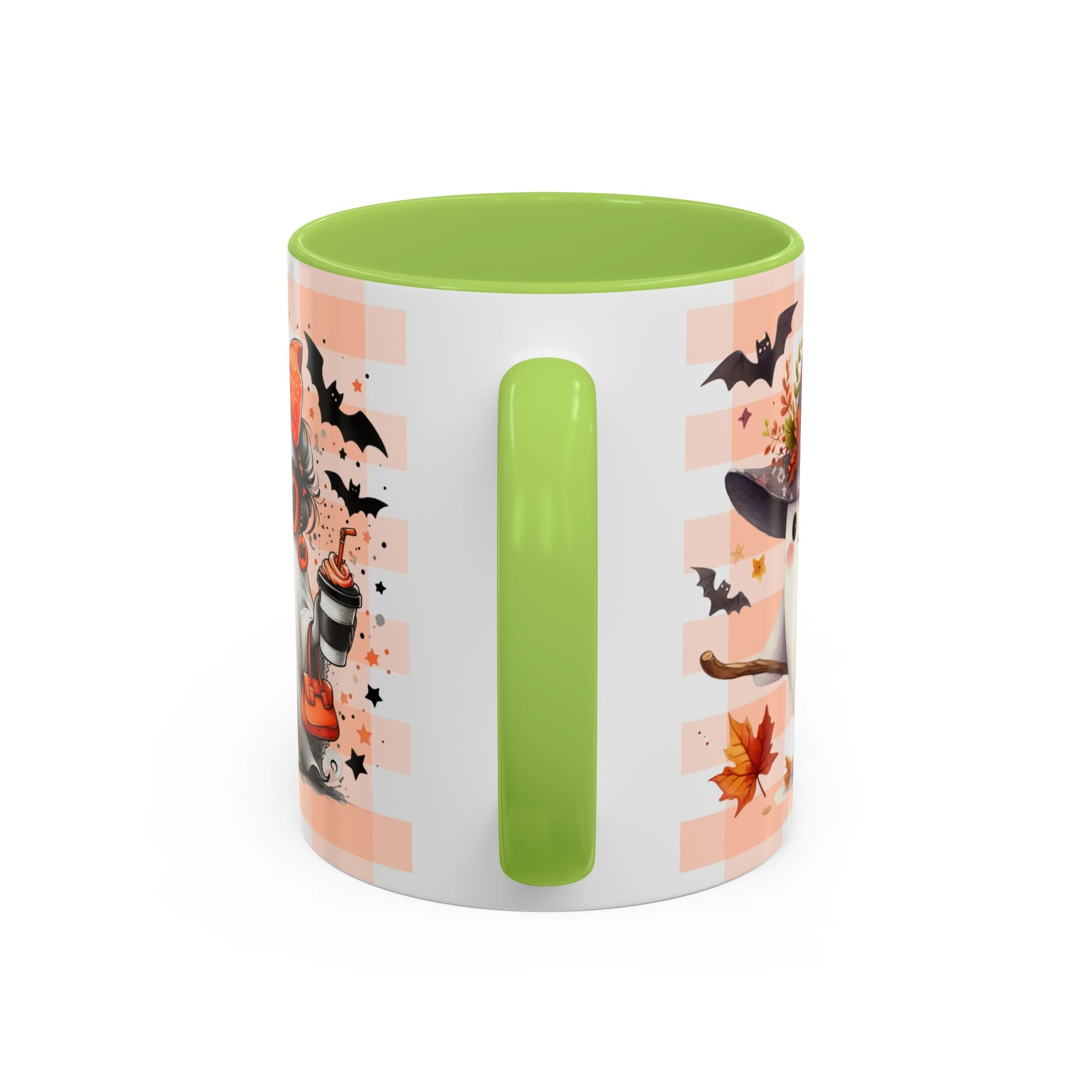 Spooky Season Accent Coffee Mug — Cute Halloween Ghost with Pumpkins (11/15oz)