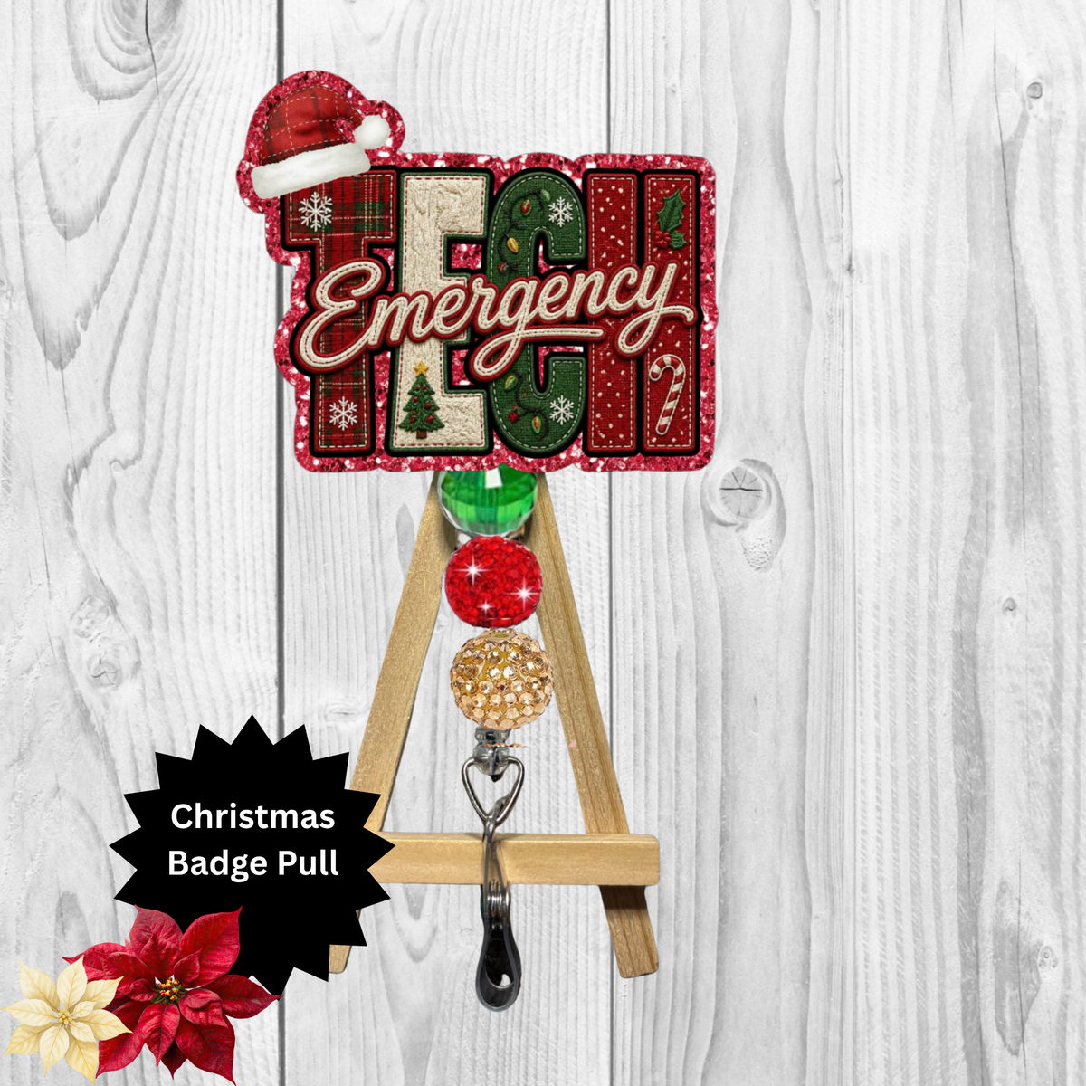 Tech Emergency Christmas Glitter Badge Pull | Badge Reel TheCraftNook