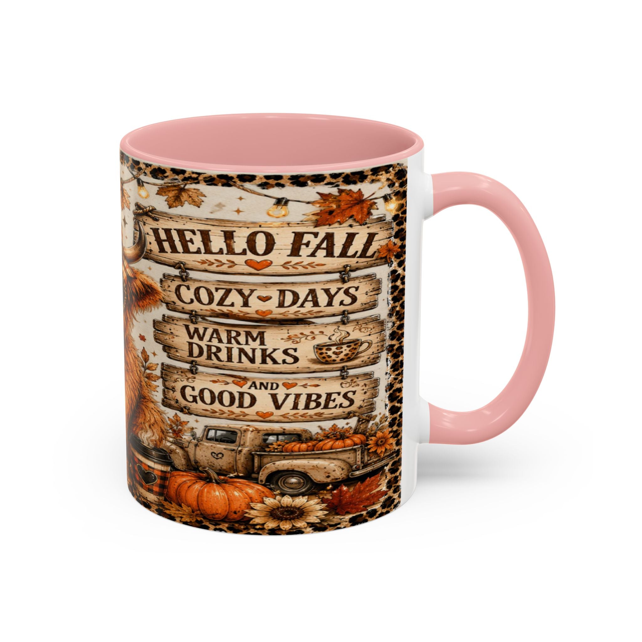 Hello Fall Accent Coffee Mug — Cozy Days, Warm Drinks & Good Vibes Autumn Mug