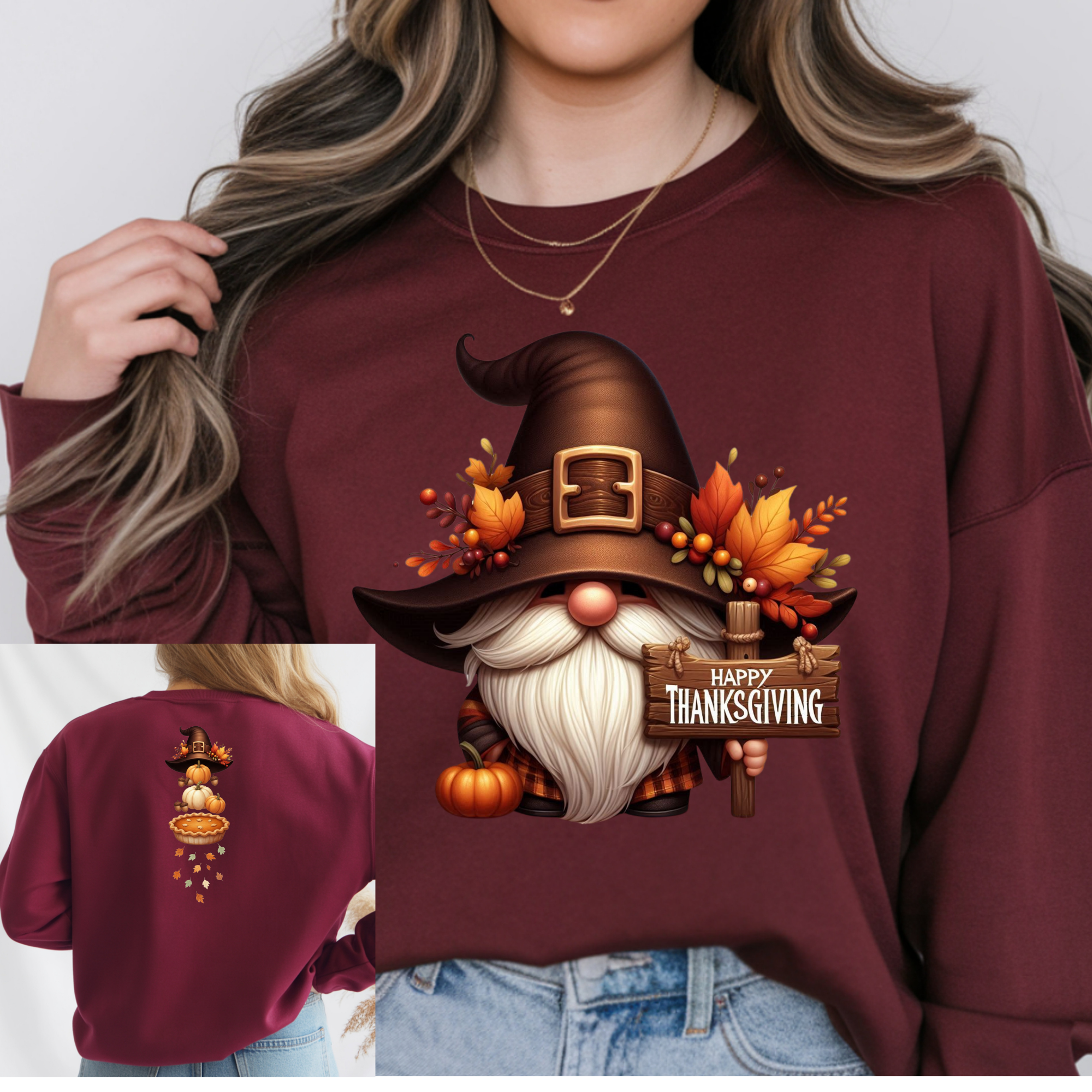 Thanksgiving Gnome Sweatshirt – Front & Back Design
