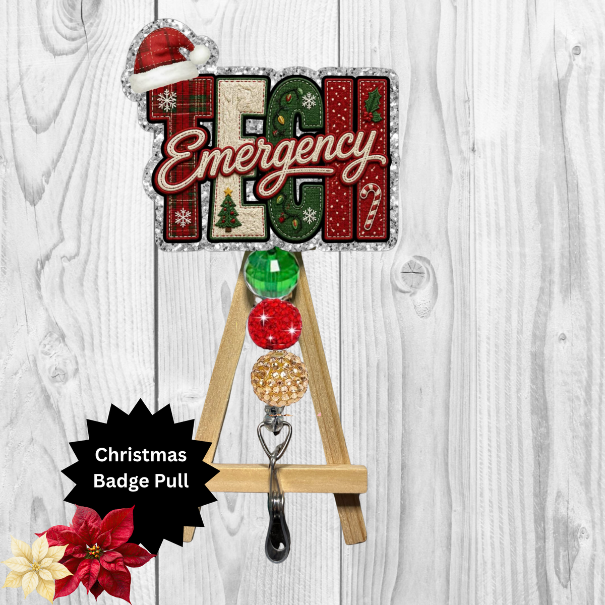 Tech Emergency Christmas Glitter Badge Pull | Badge Reel TheCraftNook
