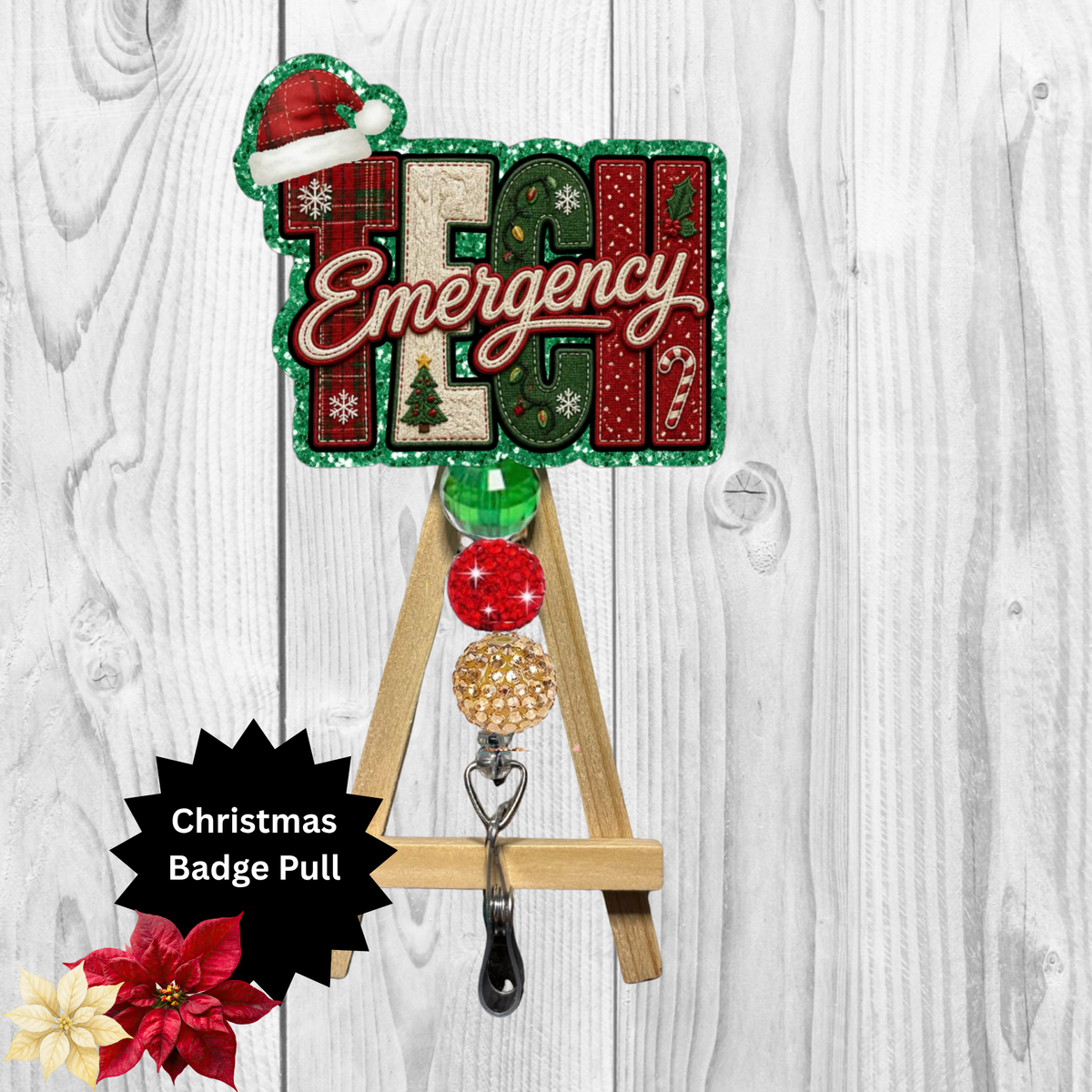 Tech Emergency Christmas Glitter Badge Pull | Badge Reel TheCraftNook
