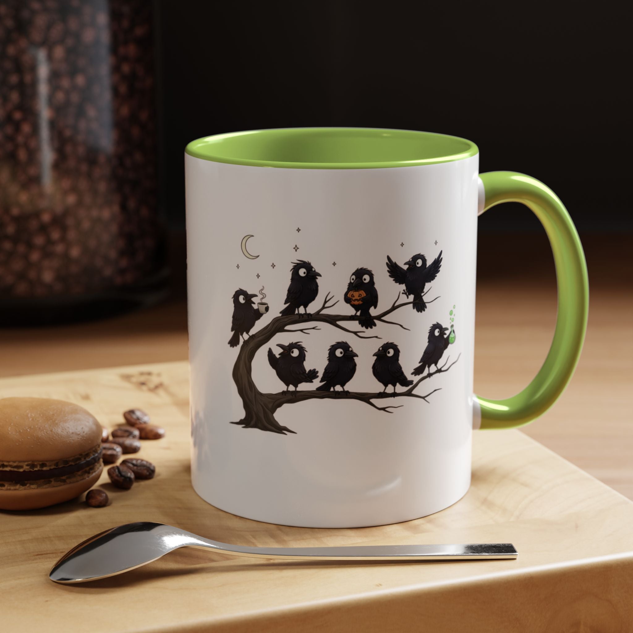 Local Murder Accent Coffee Mug — Cute Crow Flock "Not A Real Murder" Illustration