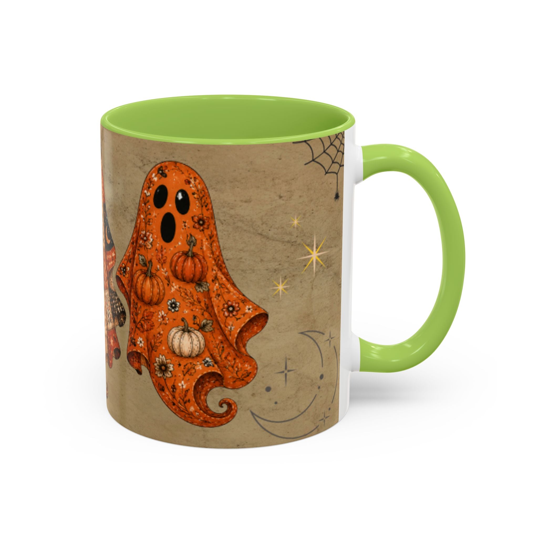 Preppy Ghost Halloween Patchwork Ghost Coffee Mug — Spooky Vintage Accent Ceramic Mug (11/15oz)