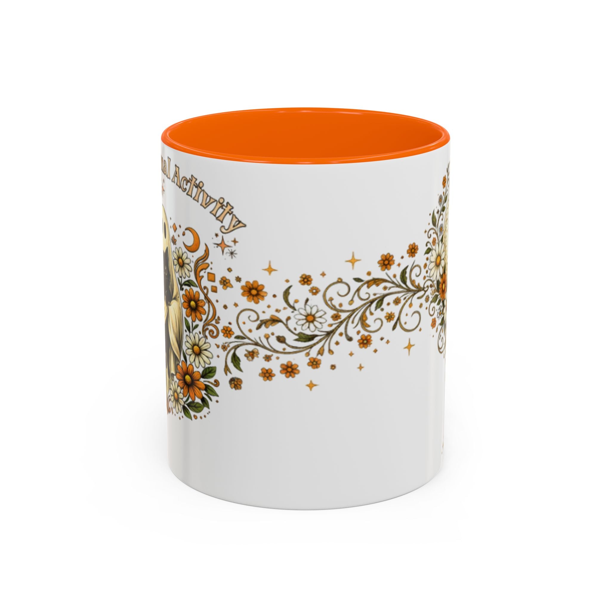 Purranormal Activity Accent Coffee Mug — Black Cat Crescent Moon Floral 11/15oz