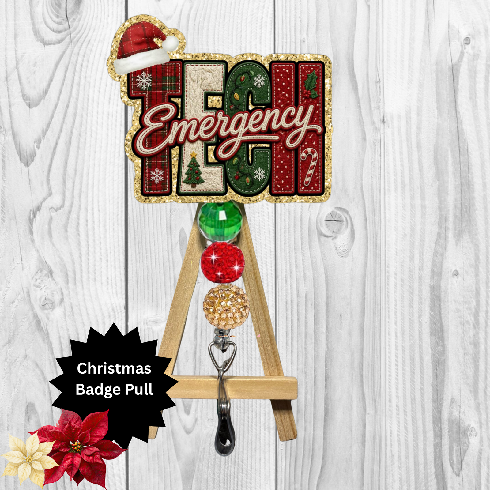 Tech Emergency Christmas Glitter Badge Pull | Badge Reel TheCraftNook